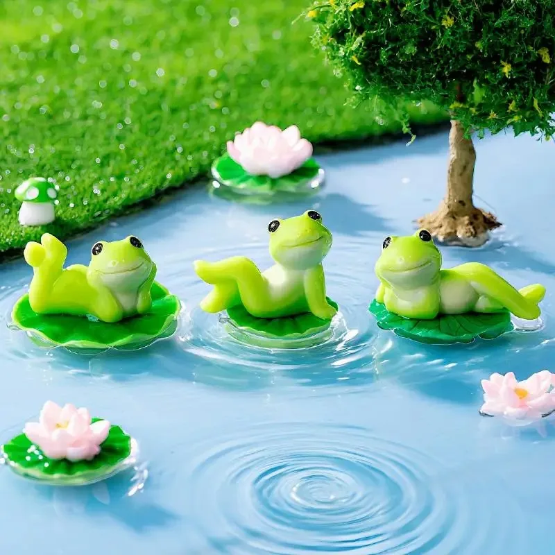 6Pcs Mini Cartoon Frog Statue Funny Ornament Desktop Decor Micro Landscape Fish Tank Aquarium & Living Room Decoration