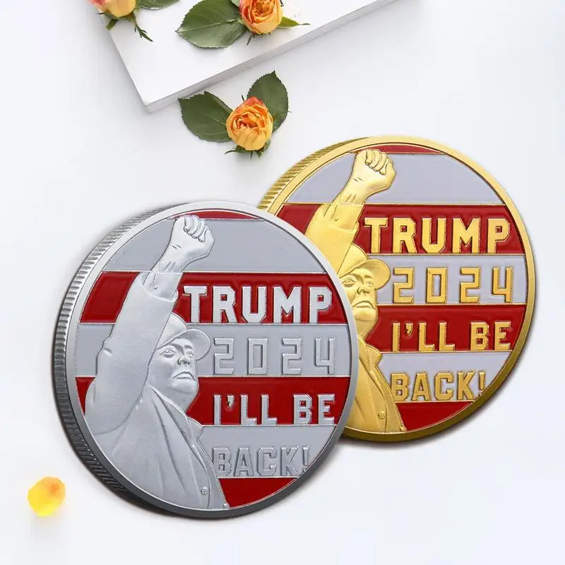 2024 President Trump Commemorative Coin Trump Back Golden Silvery Challenge Coin Collectible Coins Patriots Gift