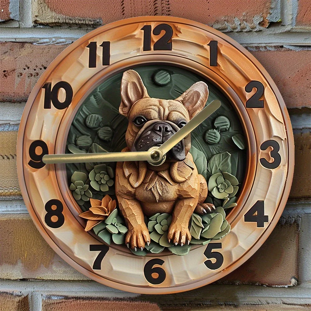 2d Effecten Stille Wandklok Frans Bulldog-Thema, Diy-Montagekit-Inclusief Klokbeweging + 3 Handsets, Creëren En Genieten!