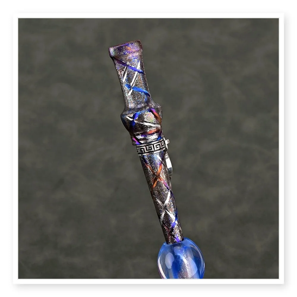 Titanium Alloy Straight Plug Cigarette Holder with Manual Carving, Colorful Starry Sky Design, Gradual Change Effect