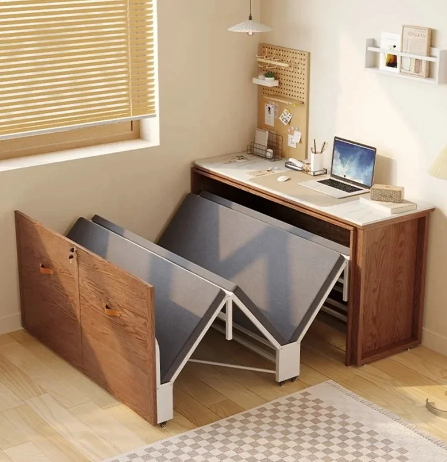 Modern Portable Magic Folding Murphy Bed With Metal Frame And Mattress Hidden Rollaway Lunch Break Office Bedroom Furniture