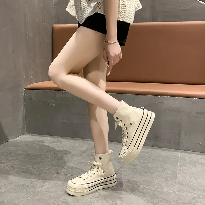 

High-top Thick-soled Canvas Shoes for Women 2025 Summer new Korean version versatile height-increasing sports casual sneakers