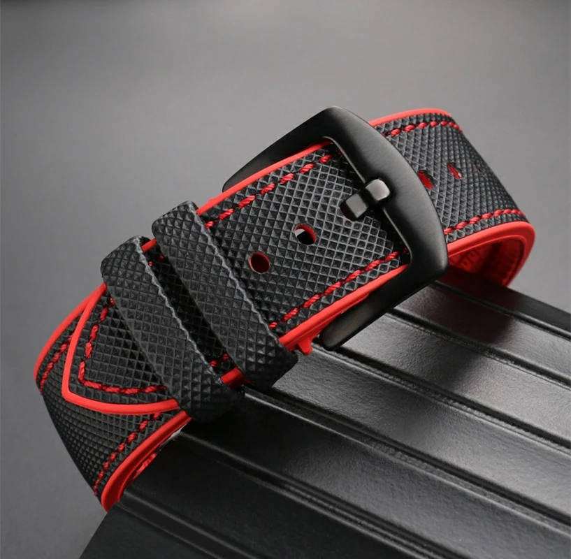 Pulseira de borracha fluorada de nylon, 20mm 21mm 22mm 24mm para tag heuer f1 carrera aquaracer monaco viton pulseira à prova d'água masculina