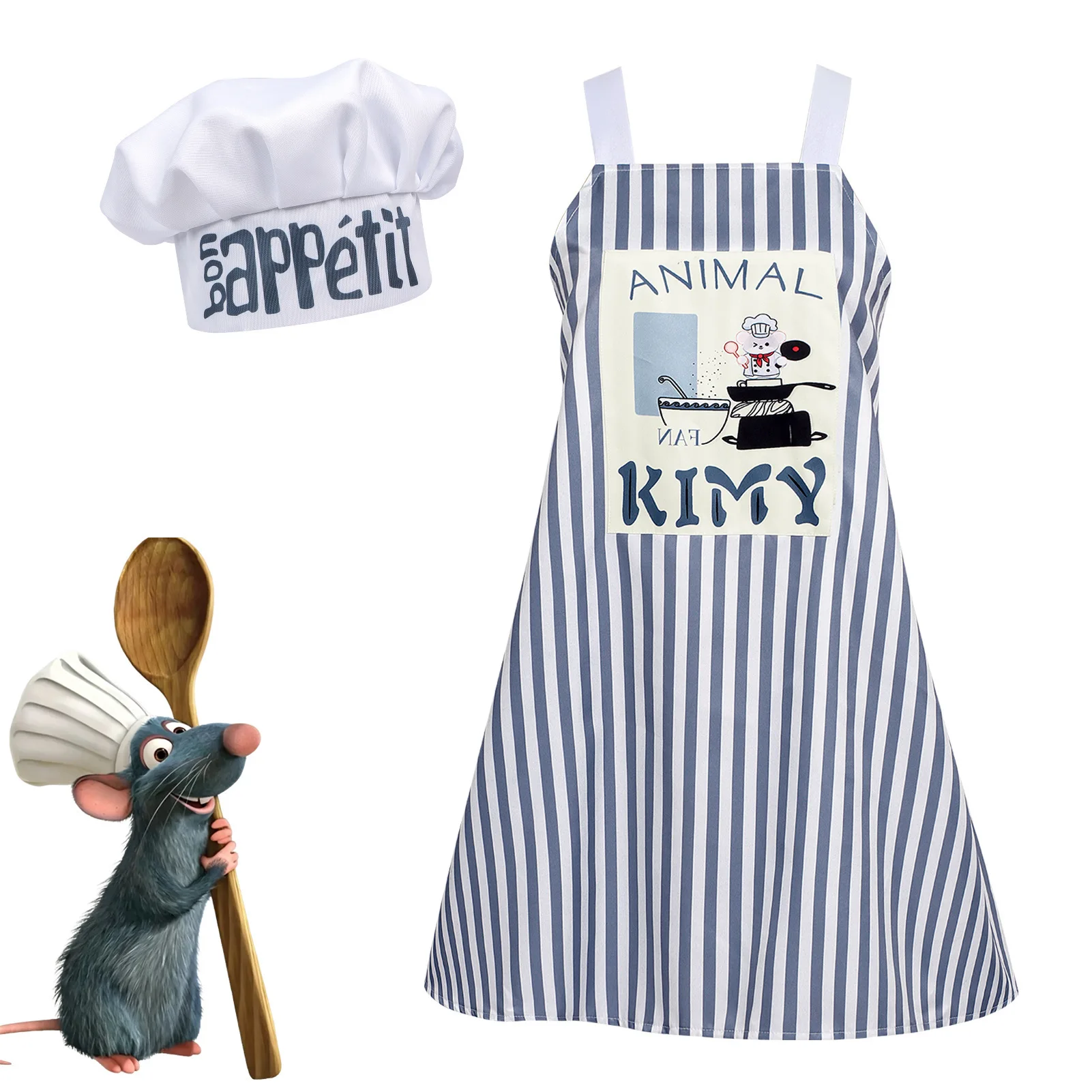Ensemble adorable de chapeau de chef et tablier de souris de dessin animé, costume de cosplay d'anime avec coiffe de rat amusante, costume de fête d'Halloween, costume de scène, unisexe