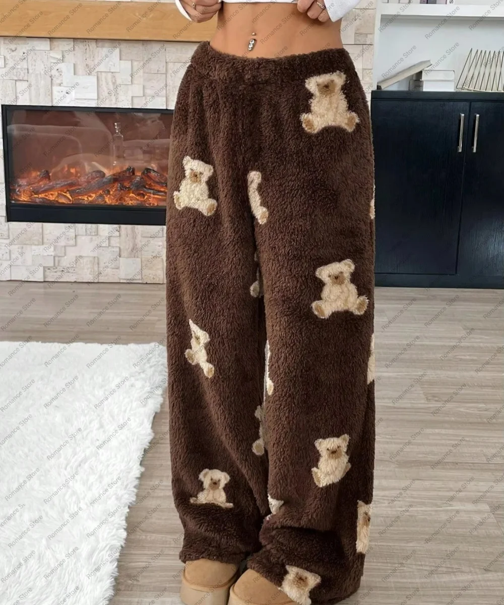 عالية الجودة الخريف والشتاء المرأة الفانيلا السراويل النوم غير رسمية مع مرونة الخصر ليوبارد طباعة النوم السراويل المنزل السراويل