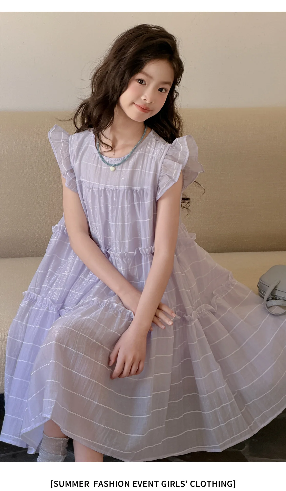 

New Baby Summer Girls Teenage Puff Sleeve Casual Dress, Princess Kids Fashion Party Dresses 5- 12 T