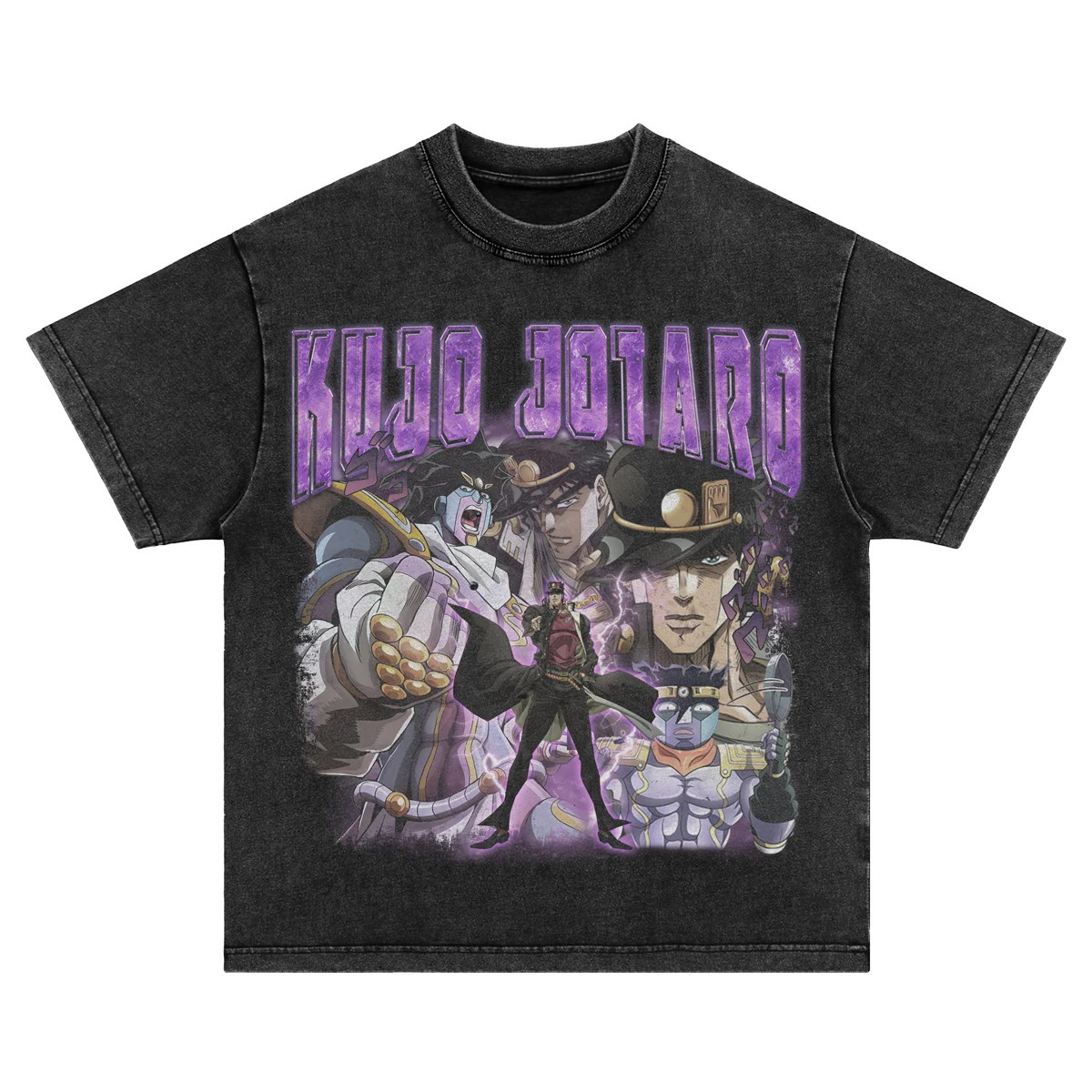 

2025 Gasskjy American Retro Jojo Jotaro Kujo Anime 2D Printed T-shirt Washed Short-sleeved Man