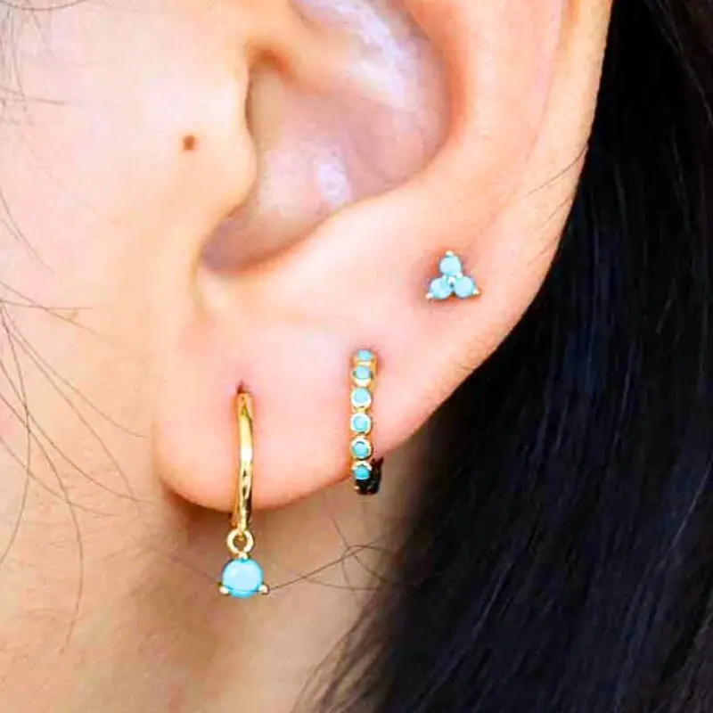 925 Sterling Silver Needle Blue Turquoise Stud Earrings for Women Luxury Blue Crystal Pendant Gold Earrings Fashion Jewelry view 5