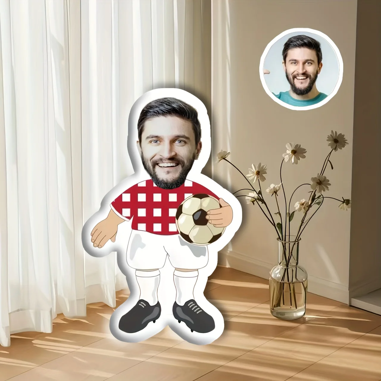 A Custom Soccer Photo Pillow, Personalized Photo Cushion - [Custom] Tailored Red Checkered Soccer Player Personalized Image Thro