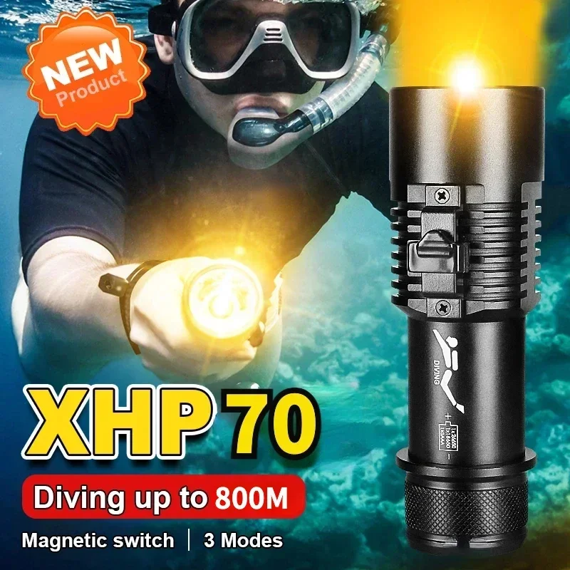 

Super Bright XHP70 LED Diving Flashlight Waterproof Underwater Lantern Professional Dive Torch for Outdoor Adventure Swimming