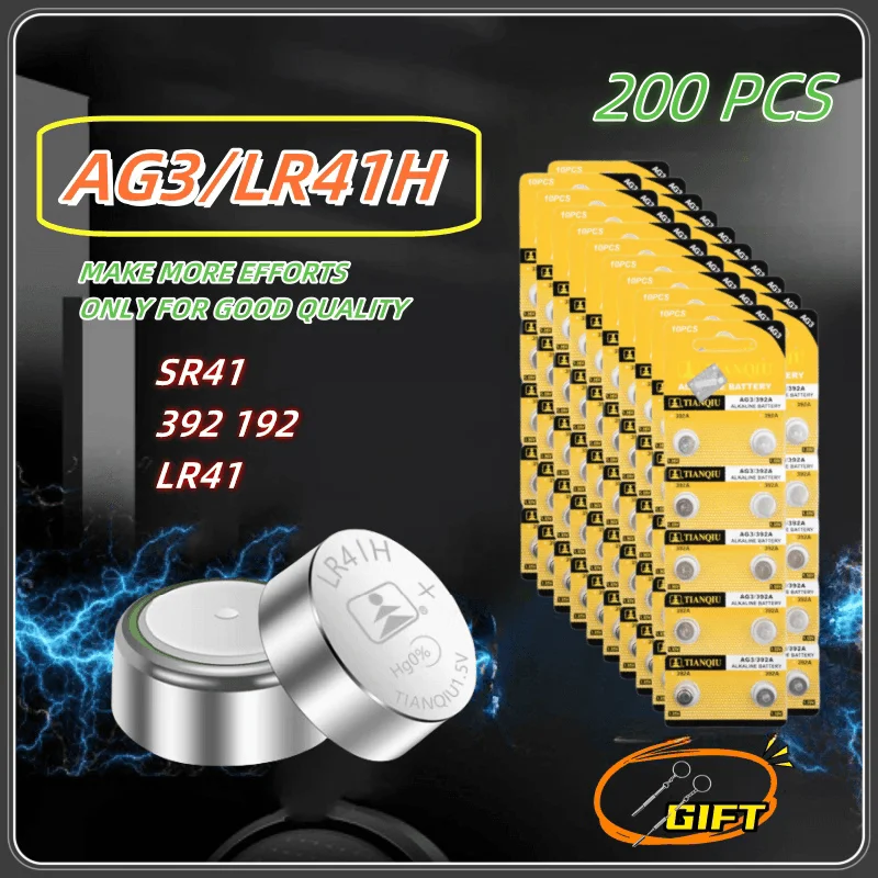 

200PCS Button Batteries TQ AG3 192 LR41 SR41 392 392A 384 L736 1.5V Alkaline Coin Cell For Toy Calculator Scale Clock Watch