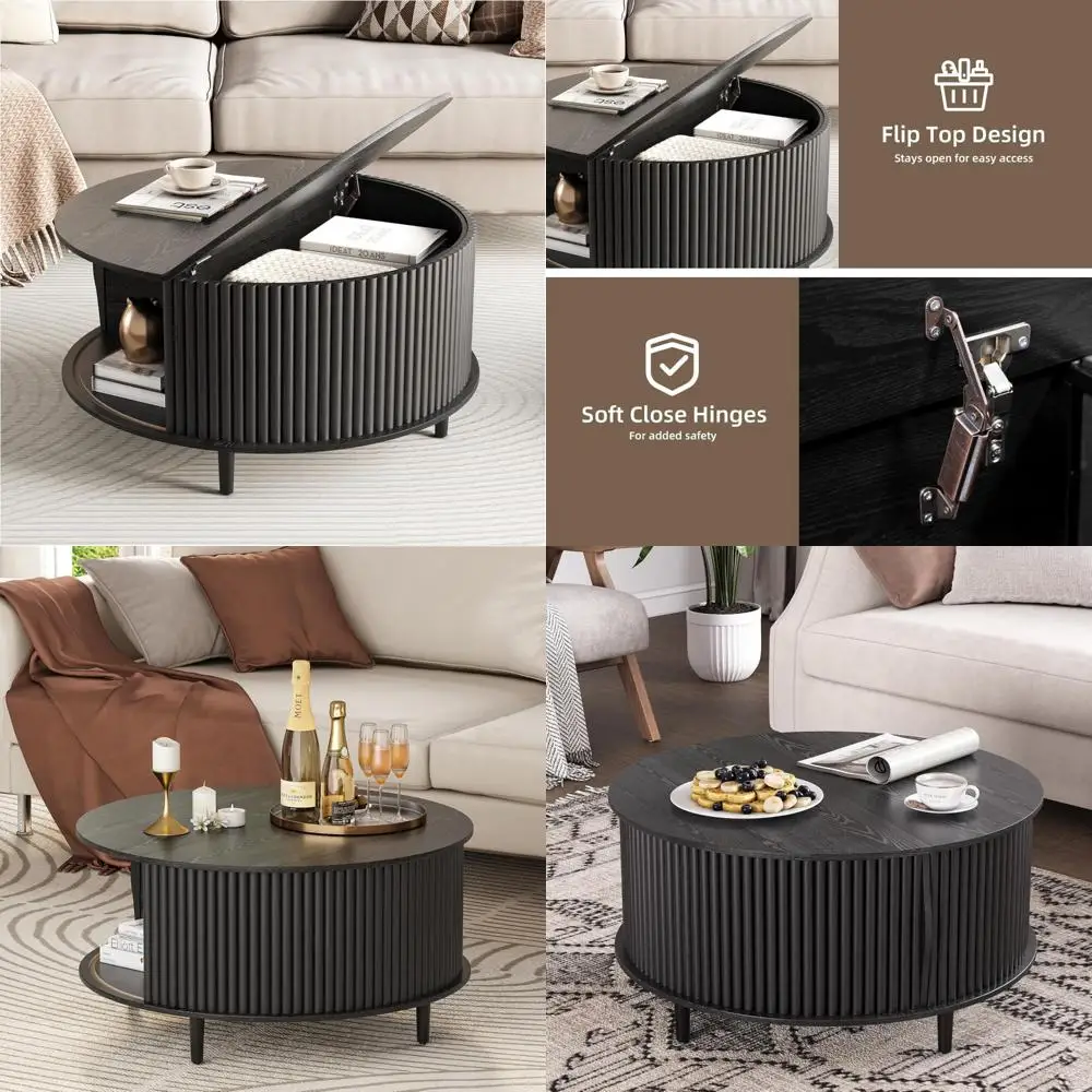 طاولة قهوة مستديرة للتخزين مع باب منزلق، طاولة مركزية صغيرة لغرفة المعيشة 31.5، أثاث منزلي حديث #1