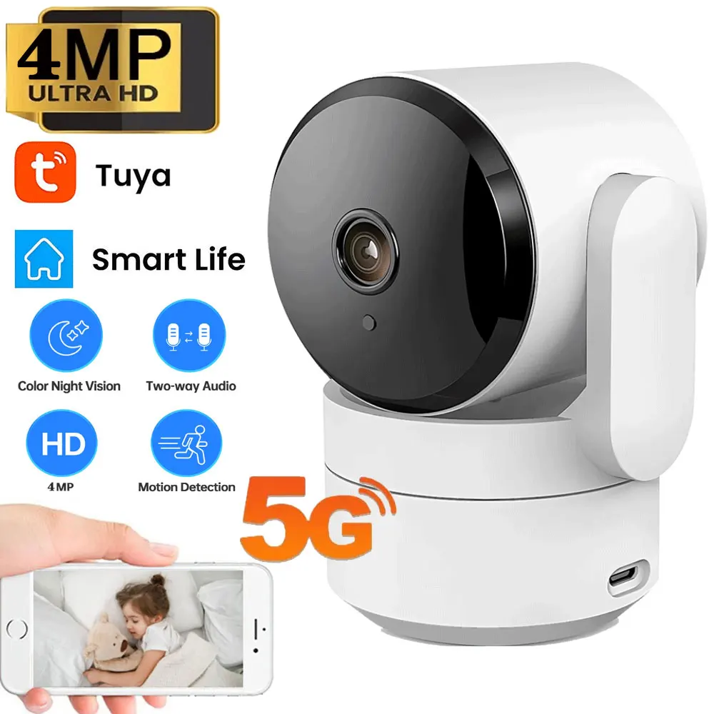 5G Wifi Tuya Camera Indoor Smart Home Color Night Vision Wireless Surveillance Cameras Auto Tracking Security Pet Baby Monitor