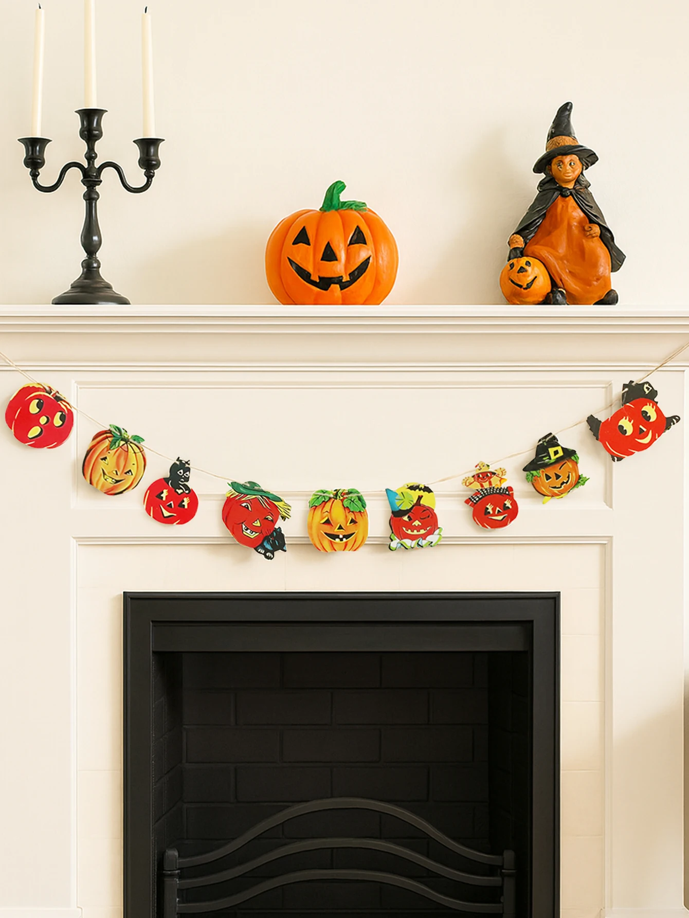 1pc Halloween Pumpkin Garland Banner Colorful Pumpkin Ghost Shape Wall Decor Wooden Hanging Ornament for Home & Fireplace Mantel