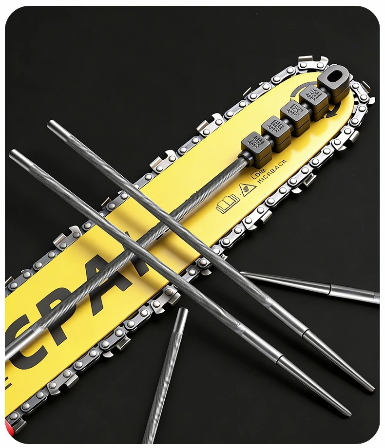 3pcs Chainsaw File Set with Handle 4/4.8/5.5mm Steel Precision Double Cut Teeth for Electric Saw Saw Chain Files Sharpener