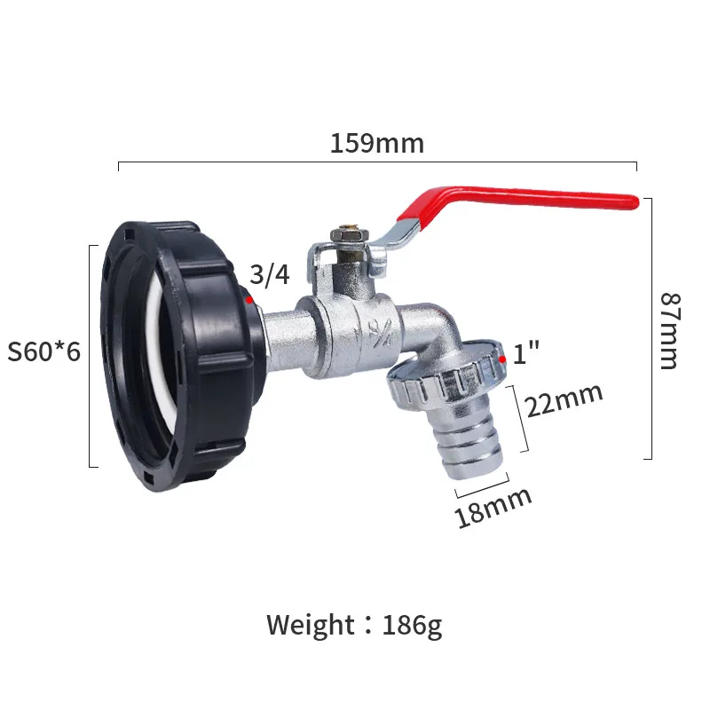 1PC Trwały adapter do kranu zbiornika IBC S60 * 6 z grubym gwintem do złącza 1/2\'\' 3/4\'\' Zawór zamienny Ogród Dom Zawór Złączka Kran