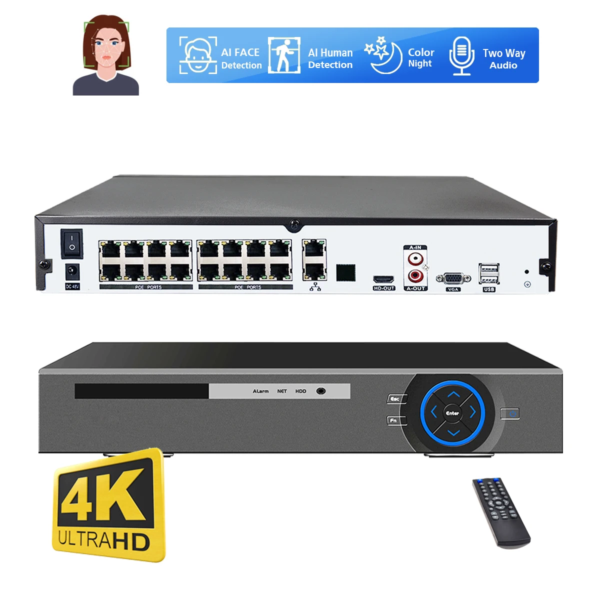 

Xmeye H.265 16 каналов 4K POE NVR 8 Мп Ai распознавание лица ИИ сетевой видеорегистратор для системы безопасности IP-камеры HDMI