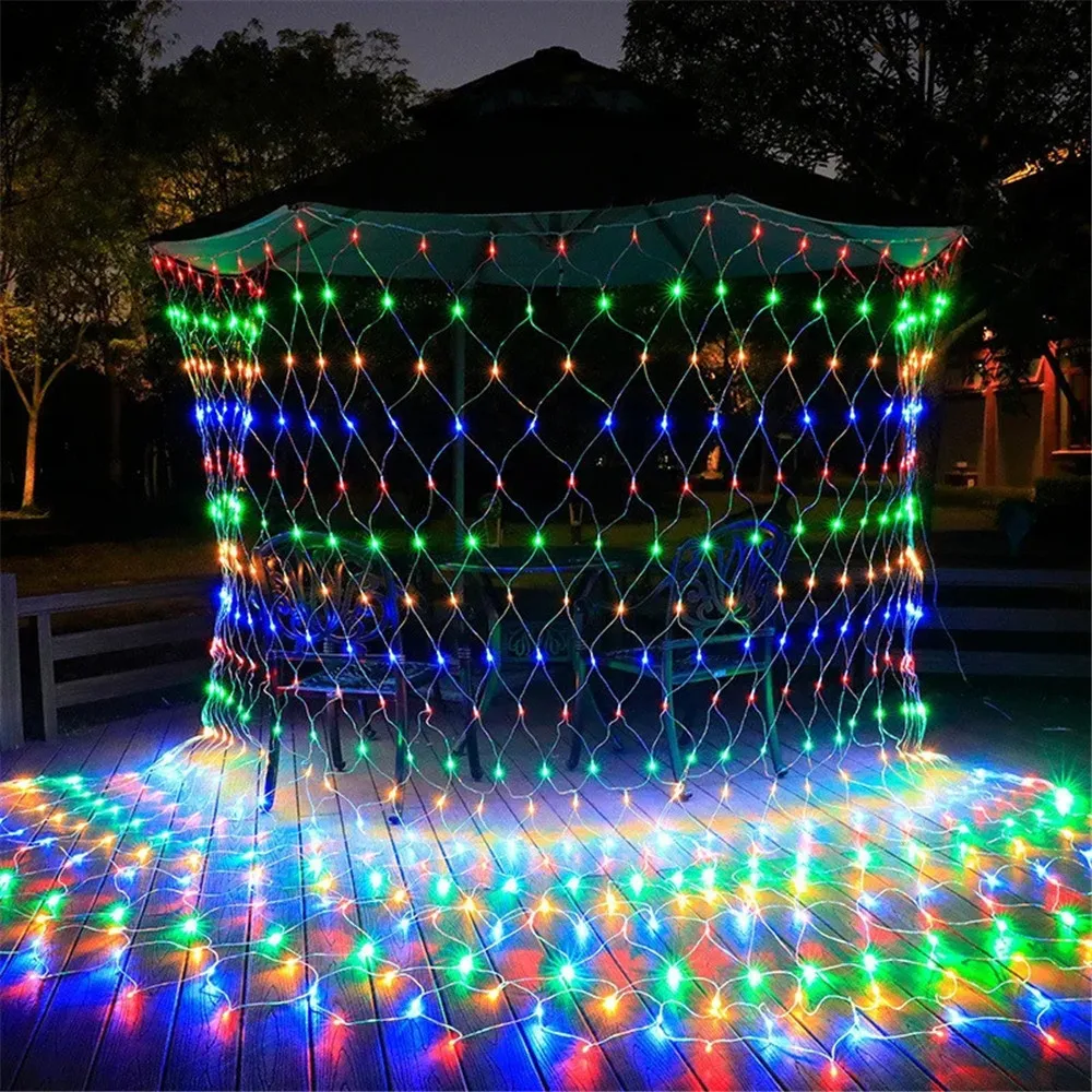 Solar String Light 1.5x1.5m Net Curtain Lights Fairy String Light Garland Festival Christmas Decoration New Year Wedding Party