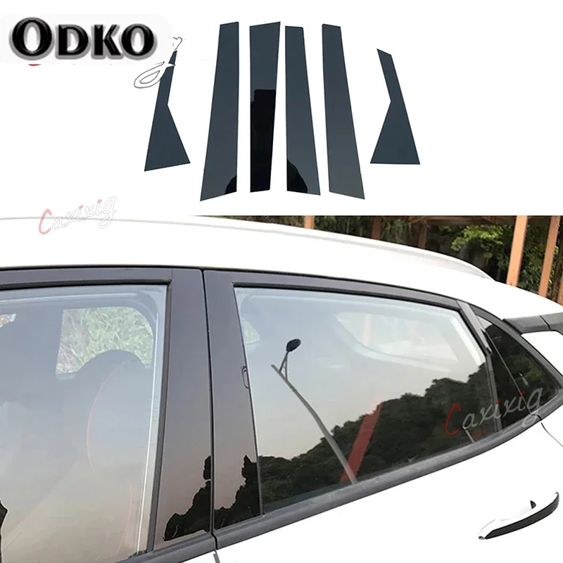 For Hyundai Kona Encino Kauai 2018 2019 2020 2021 2022 2023 i20 2021-2023 Glossy Black Window Pillar Posts Stickers Trim Cover