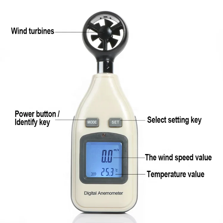 YYHC-Digital Anemometer Wind Speed Meter 0-30m/S Air Velocity Response -10 ~ 45C Temperature Tester Anemometer