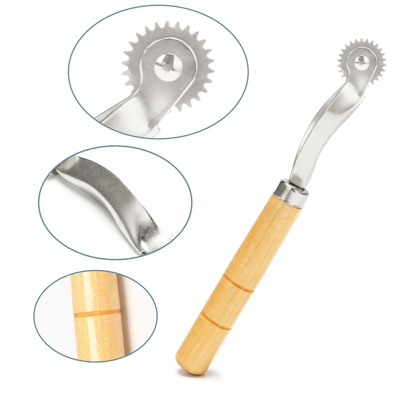 【LIMITED STOCK】1pc Wood Handle Overneedle Wheel Leather needle Spacing Paper Perforating Tool Roulette 2mm