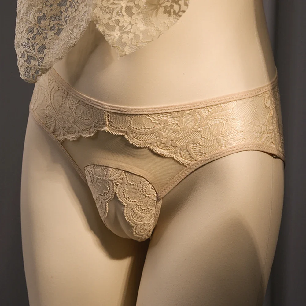 Sissy Open Back Hollow Out Panties Men Hiding Gaff Lace Crossdresser Transgender Shaping Panties Low Waist
