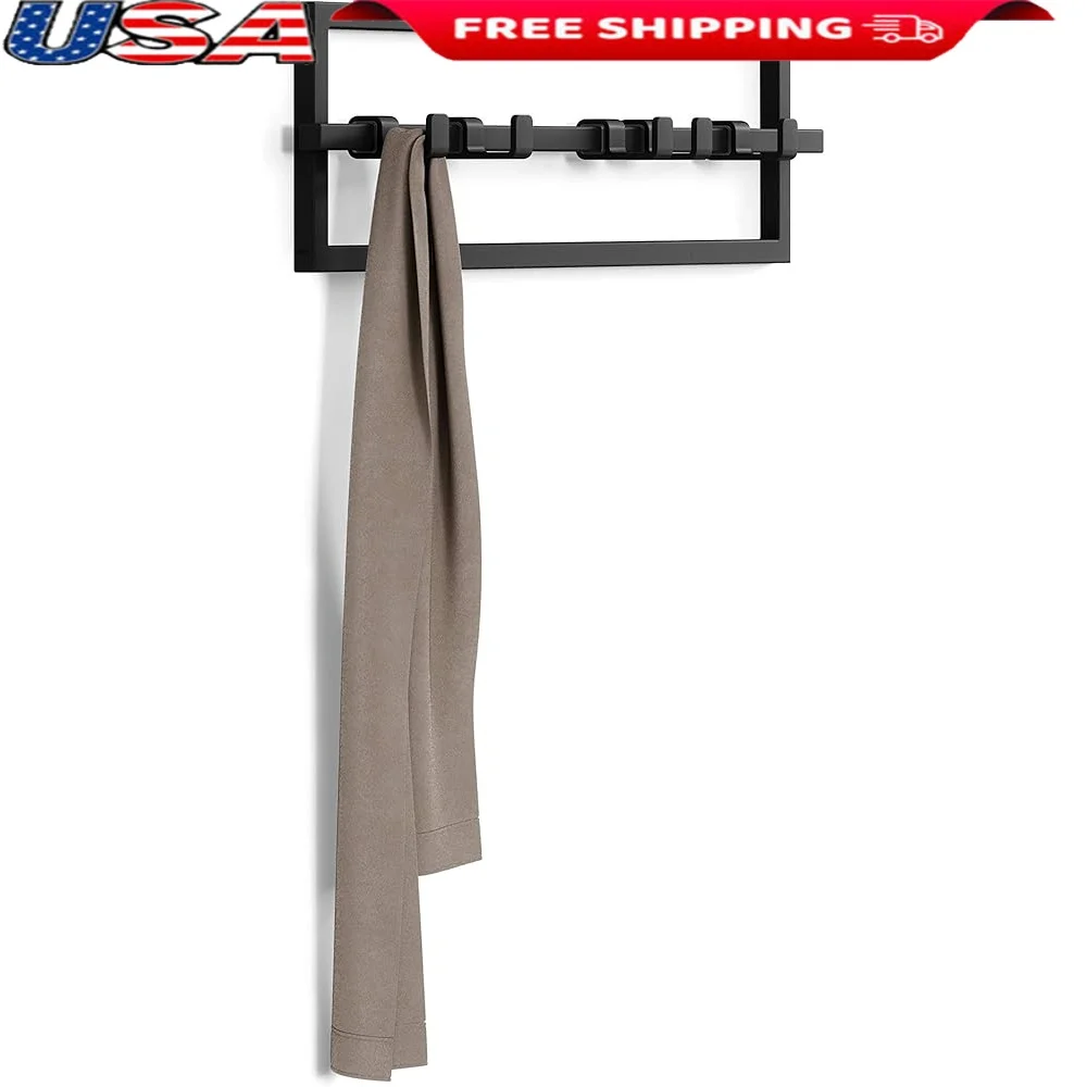 

Wall Mounted Modern Space Saving Hanger with Adjustable Retractable Hooks Coats Scarves Purses and More 5 Hooks