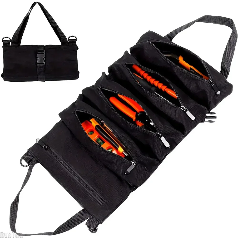 Canvas Tool Roll Organizer, Multi-Pocket Rolling Toolbag for Car Workshop Essentials, Heavy Duty Hardware Storage Cases