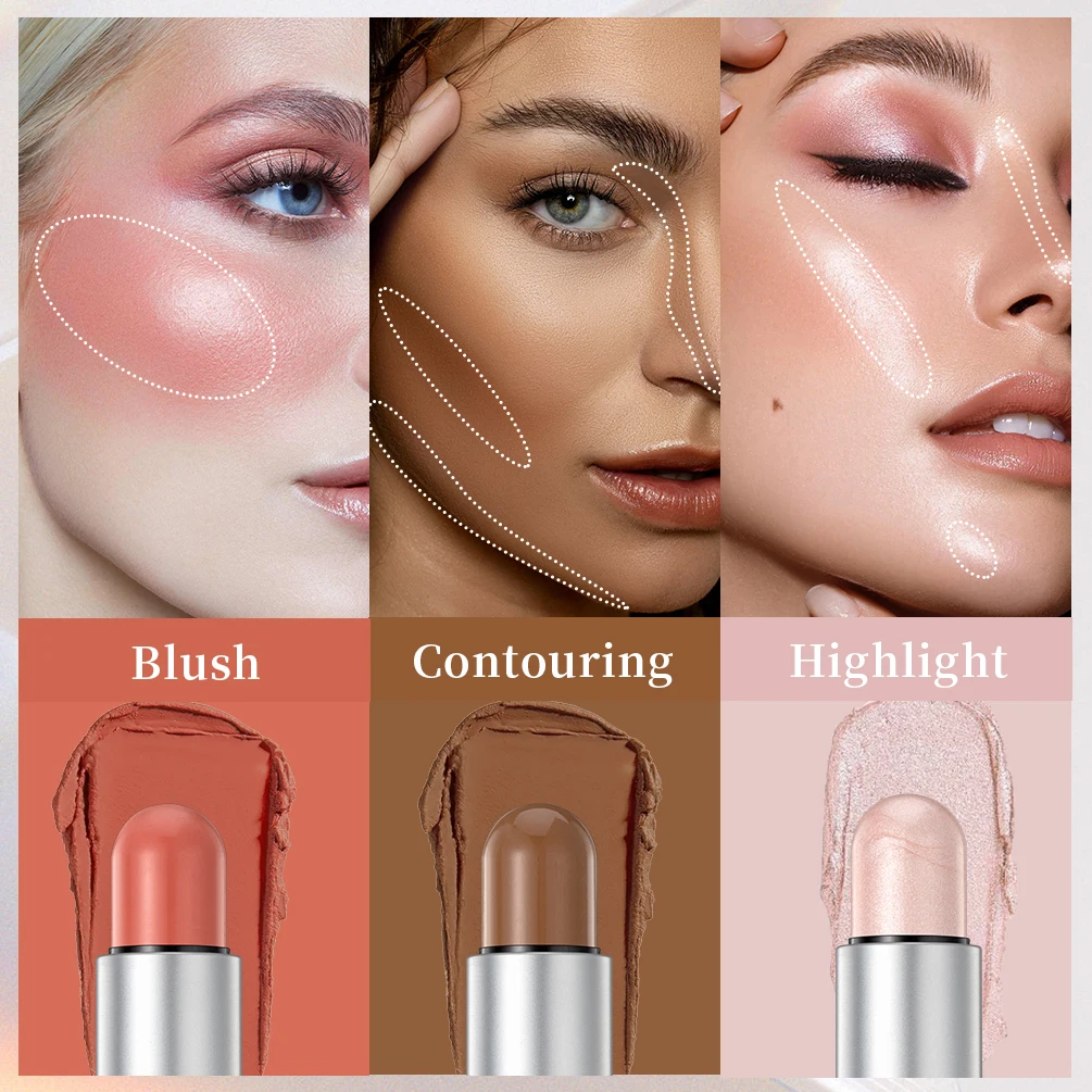 QIBEST Multifunktionaler Stick Contouring Bronzer Shadow Highlight Rouge Stick Glitzer Corrector Contour Highlight für Gesichts-Make-up