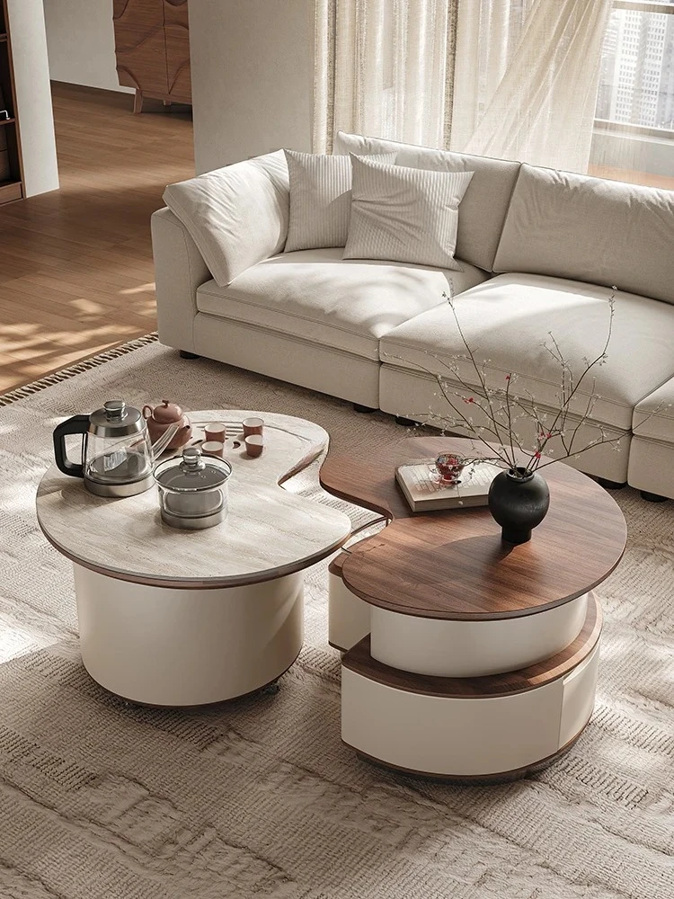 

Coffee table living room household small apartment retro style solid wood combination tea table sofa edge few tea integrated