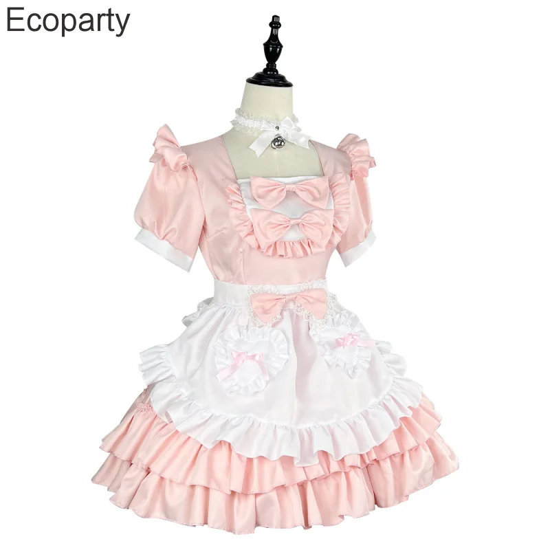 Kawaii Lolita Maid Outfit, Anime Pink Maid Cosplay Costume, Lolita fur s, Japanese Cute, 73 Maid Uniform Costumes, 5XL, New