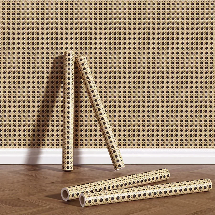 

3D Honeycomb Wall Panels - Vintage Bamboo Weave PVC Wallpaper, Self-Adhesive for Home Renovation, Ideal for Chinese Style Decor