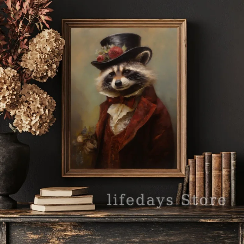 Victorian Animal Portrait Poster Peacock Raccoon Chicken Rabbit Renaissance Royal Dress Animal Canvas Printing Wall Art Decor