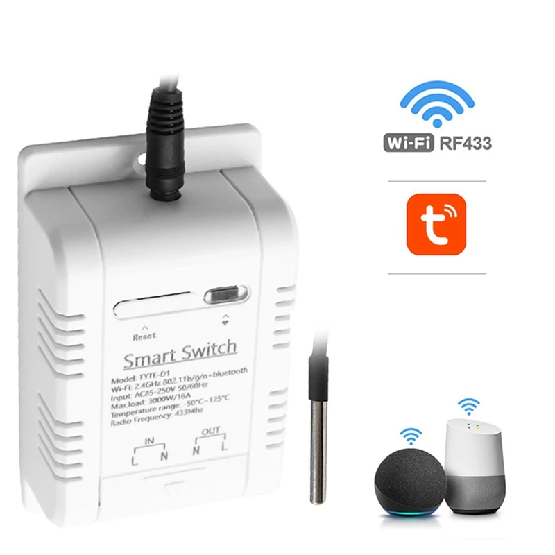 1 PCS Tuya Smart Temperature Switch 16A 3000W Plastic For Alexa With Energy Consumption Monitoring RF433 Intelligent Thermostat