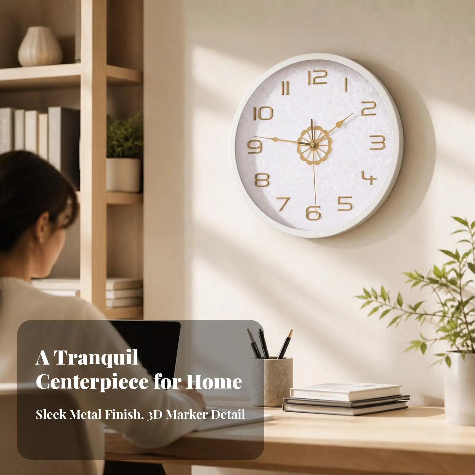 Large Round Analog Wall Clock Silent Sweep Voice Command LED Light for Study Room