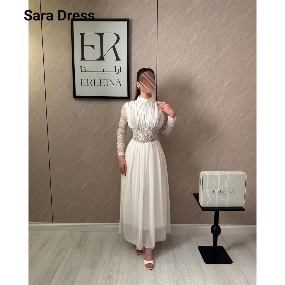 

Sara Custom White Long Sleeve Lace Ankle Length Elegant Chic Woman Evening Dress for Event Evening Dresses Wedding Party Women's