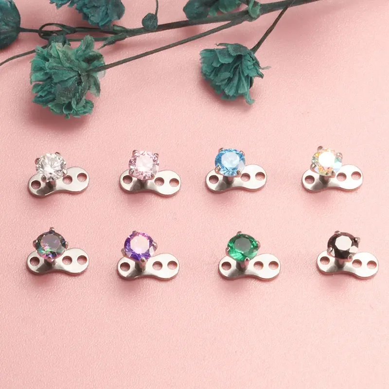 ASTM F136 Titanium Dermal Anchor Piercing 16G Microdermal Piercing Skin Diver Dermal Piercing Inlaid with 5A CZ Body Jewelry