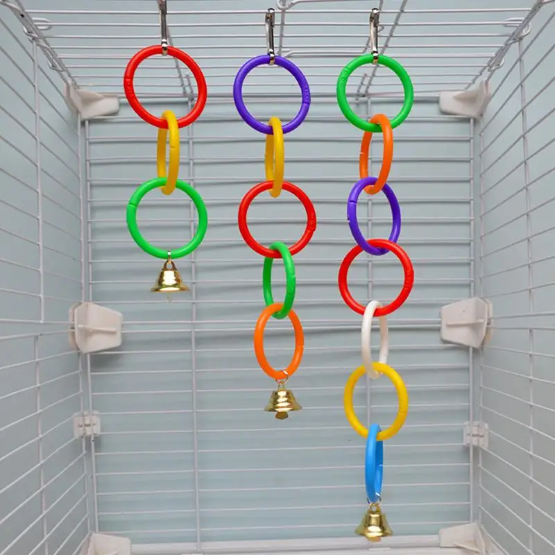 ●Parrot Swing Toy Bird Cage Toys With Bell Sound Colorful Climbing Ring For Lovebirds Color Ring Grinder Nibble Bird Toy Cage - view 2