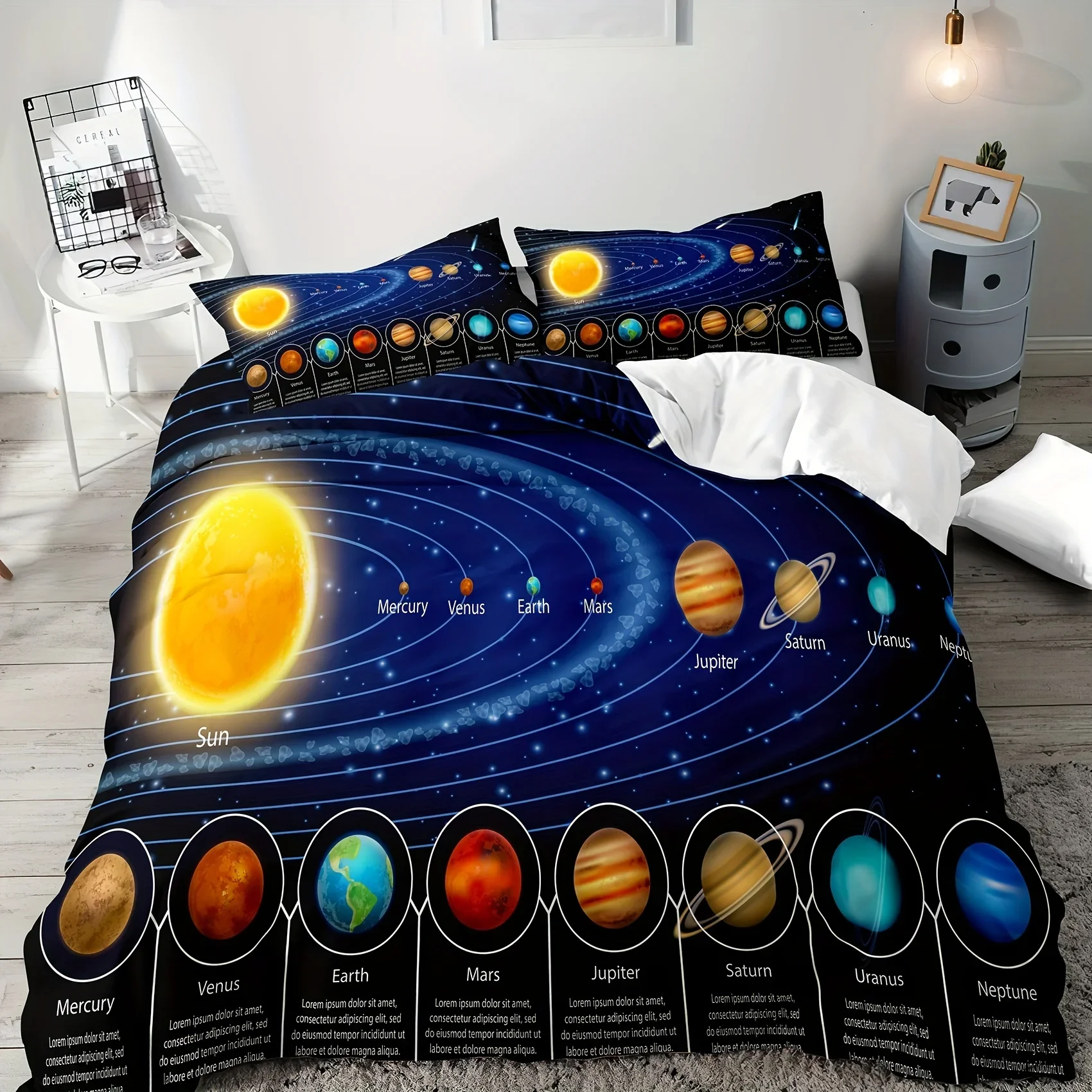 Modern Starry Sky Planet Print Microfiber Bedding Set - Washable Soft Duvet Cover for Comfortable Bedroom Decor