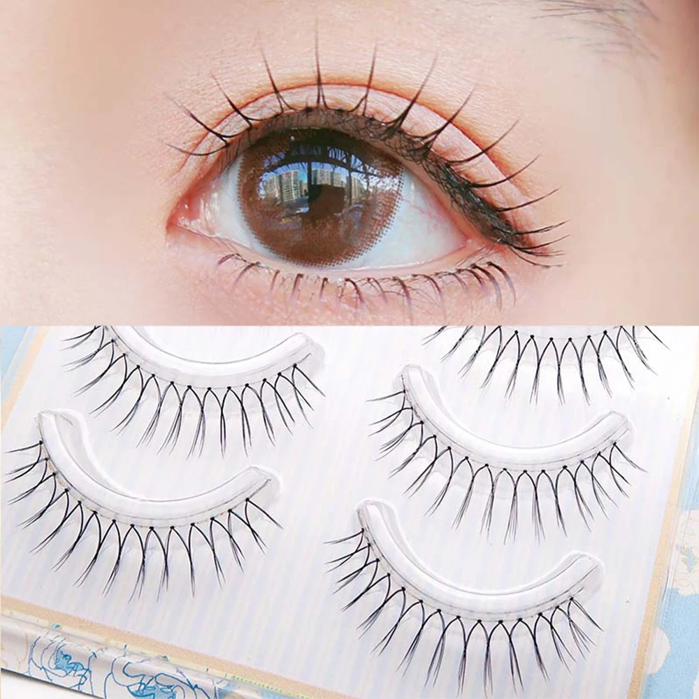 5/10 Pairs Korean False Eyelashes Thin Transparent Stem Eyelash Natural U-shaped Handmade Lashes Fake Eyelashes Makeup Tools