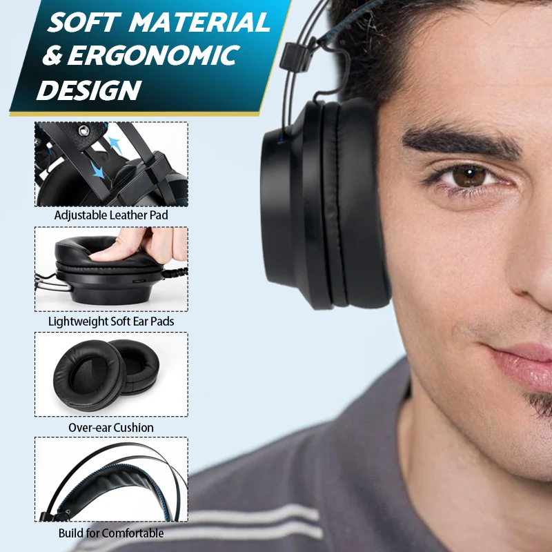 마이크 USB 유선 게이밍 헤드셋, 가상 7.1 서라운드 사운드, PC 컴퓨터 노트북용 게이머 헤드폰