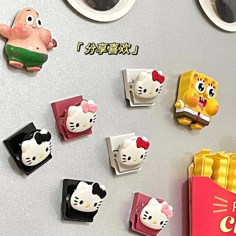 Sanrio 헬로 키티 금속 클램프 마그네틱 냉장고 자석 높은 외관 레벨 씰링 클립 만화 장식 장식품 선물