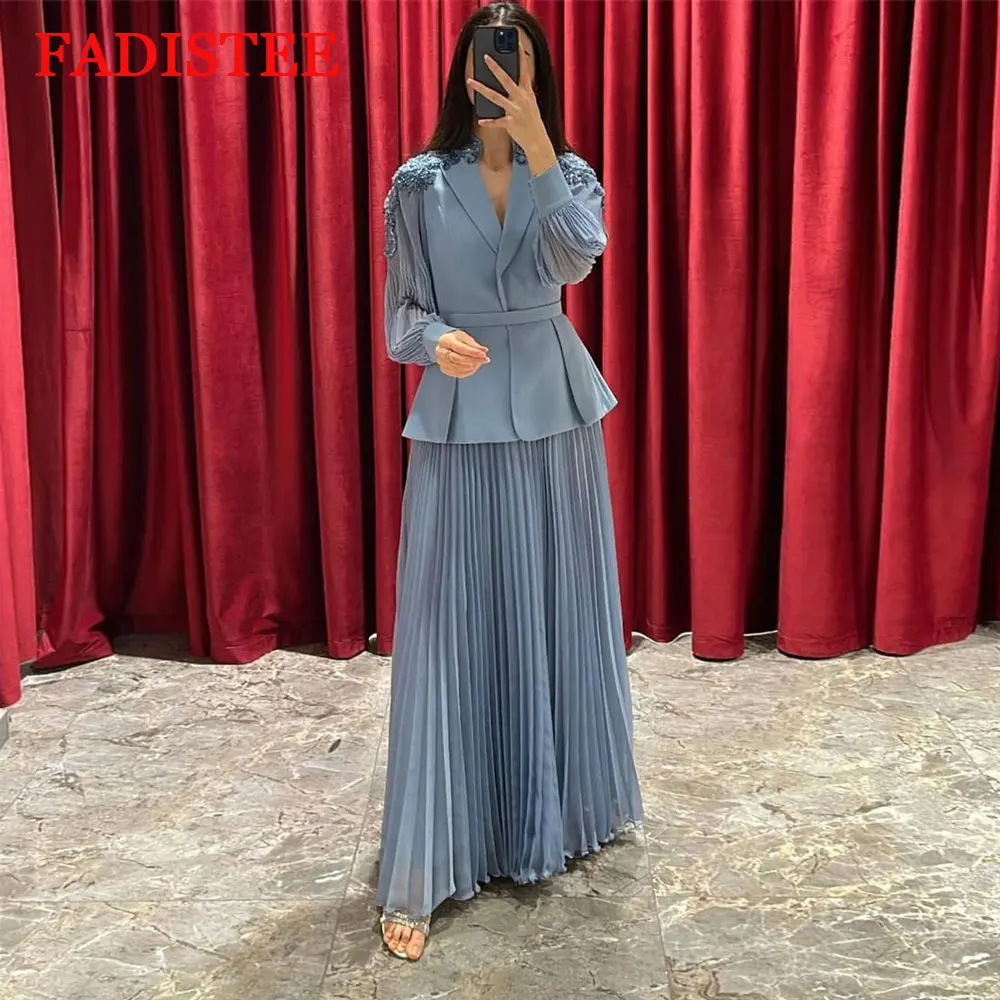 

Индивидуальный комплект из двух предметов для женщин с v-образным вырезом и длинными рукавами, складки, шифоновая юбка, женское платье, элегантное платье для матери невесты