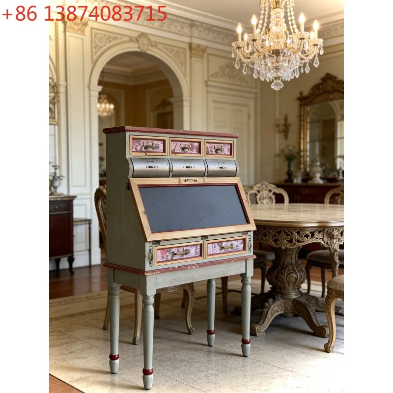 Creative retro multi-functional foldable retro desk, antique treasure jewelry cabinet
