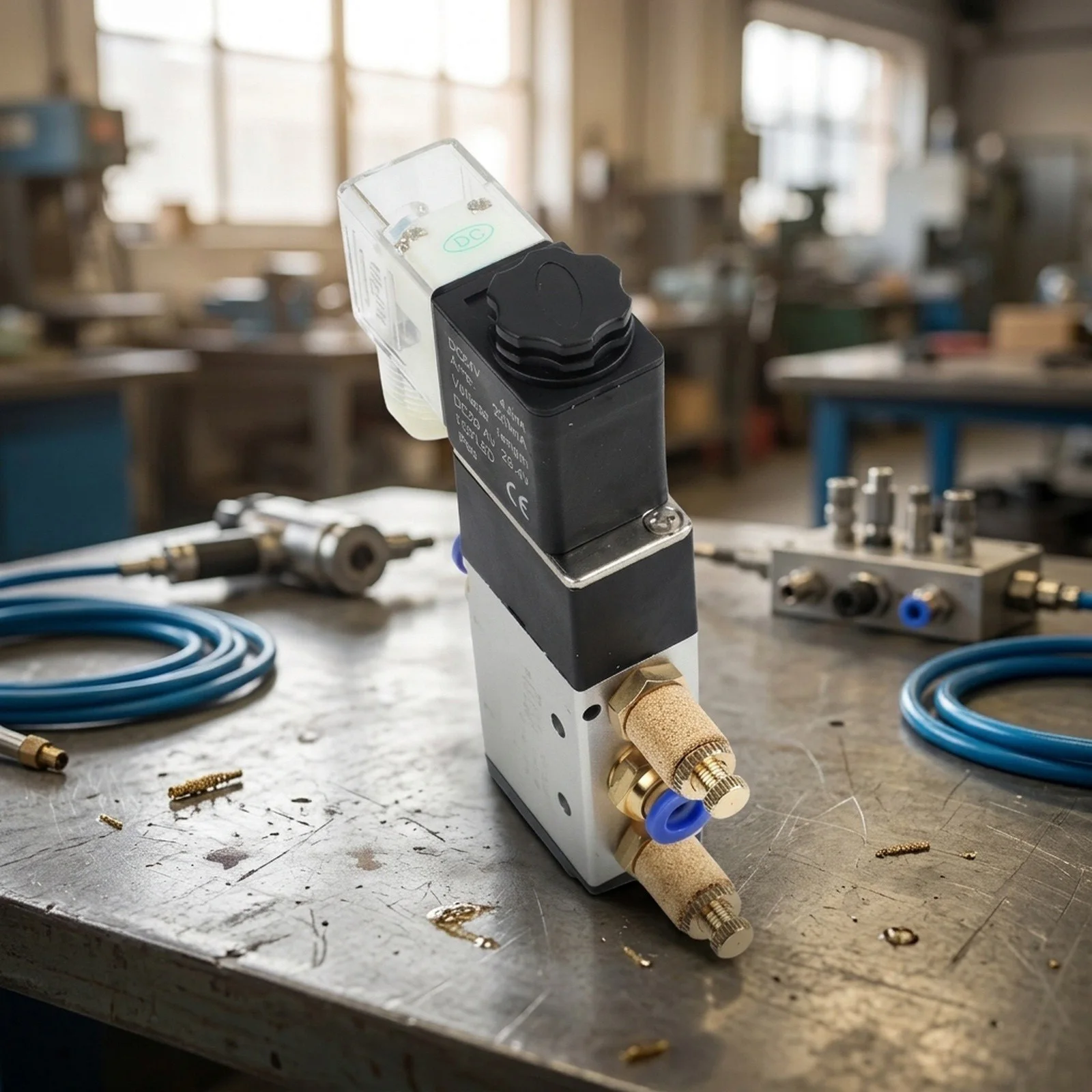 Part Solenoid Valve 0.15 0.8Mpa 2 Position 5 Port DC 24V 4V210-08 BSPT Thread Control Mufflers Male Connectors