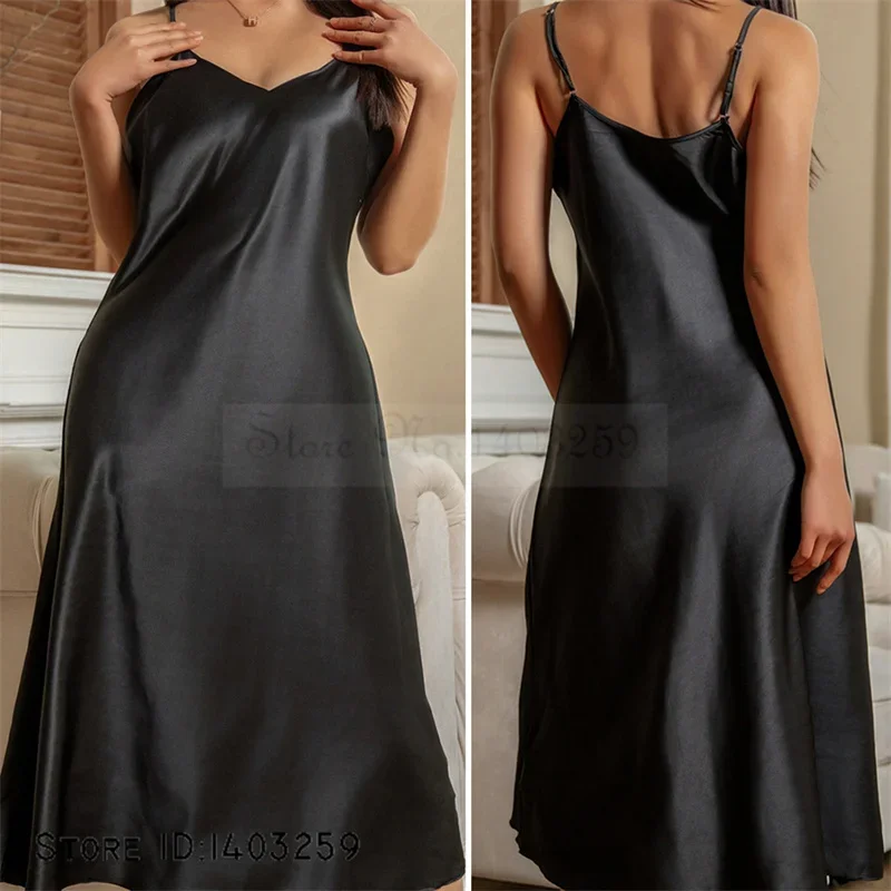 Sexy Suspender Nightdress Intimate Lingerie Female Long Nightgown Chemise Sleepwear Summer Women Satin Home Clothes Loungewear