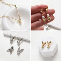 4PCS Rabbit Pendant Rabbit Ear Studs Earrings Animal Charms for Jewelry Making DIY Hand Made Brass 14k Gold Plated Accessories