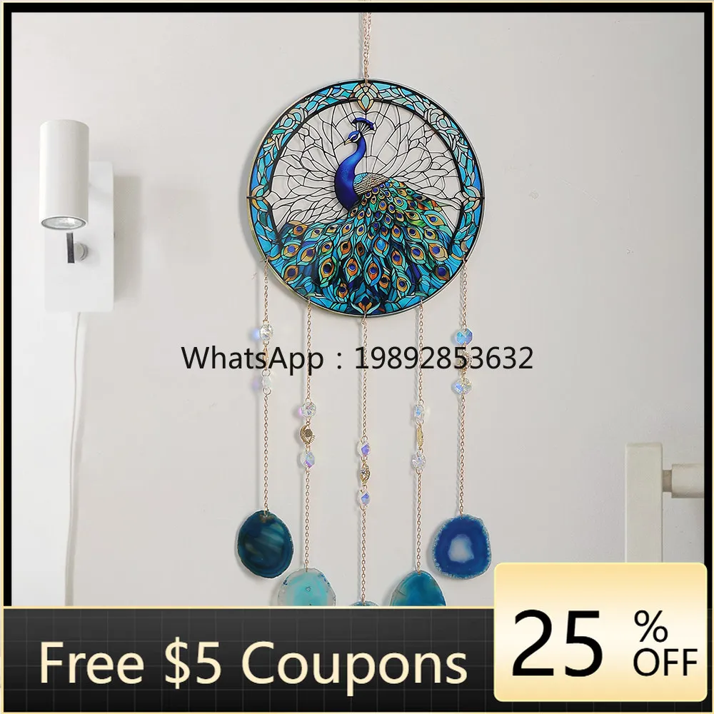 Peacock Sun Catcher Agate Sheet Crystal Pendant Sky Balcony Wall Acrylic Ornament Pendant