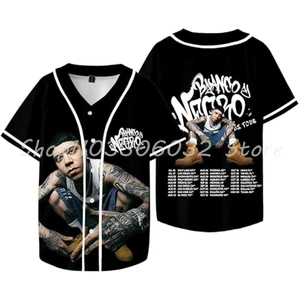 Camisa masculina e feminina de beisebol de manga curta, camisa Merch, streetwear gola V, roupas da moda, Santa Fe, Klan, Black, y, Negro Tour, 2024 10 principais vendas camisa de santa fe - №5