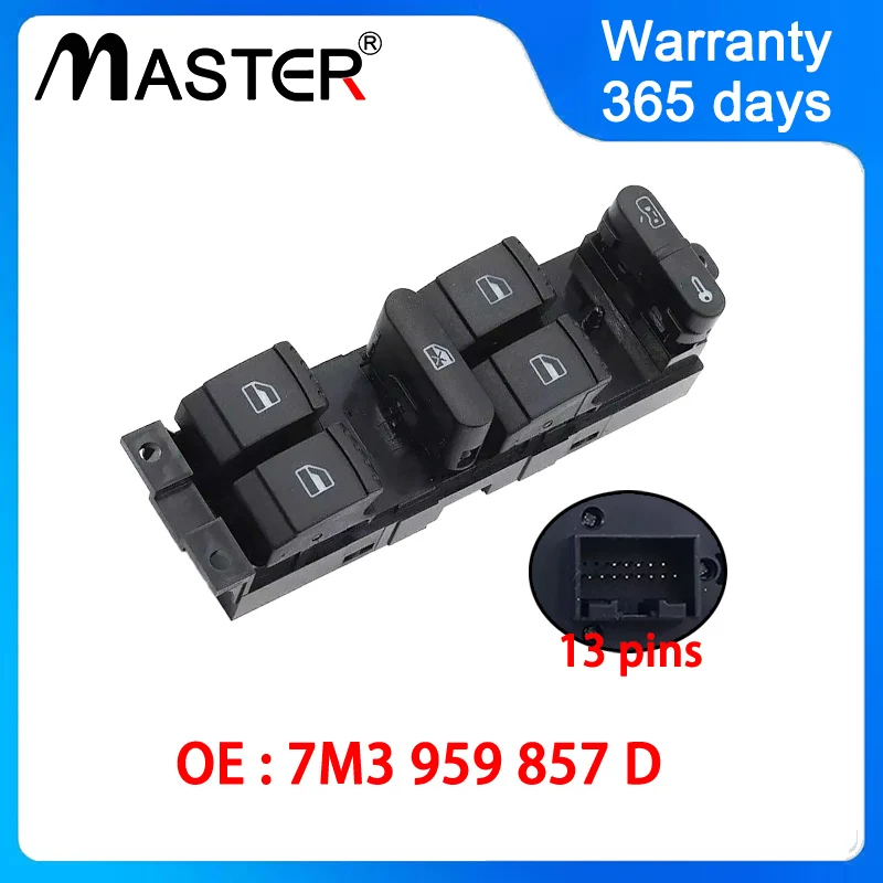 

Left Master Window Electric Control Switch Button 7M3959857D For VW Sharan 2004 2005 2010 Seat Alhambra 7M3 959 857 D
